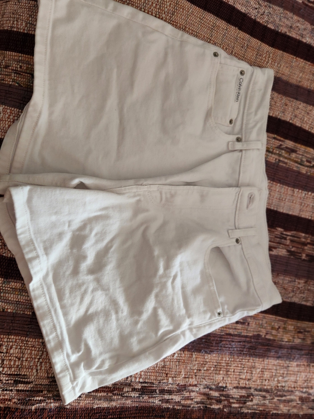 Calvin Klein White Women's Denim Shorts — High-Rise Five-Pocket Style